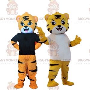 2 kostýmy žlutého a oranžového tygra, kostým maskota kočičího