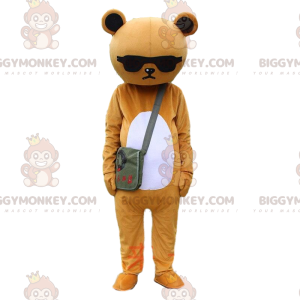 Brown and White Sulky Teddy Bear Costume with Glasses -