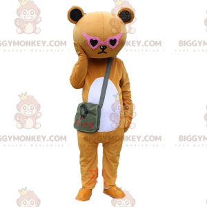 Brown sulky teddy bear costume with pink glasses -