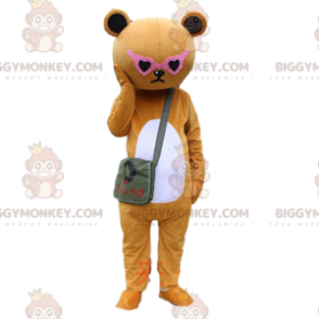 Brown sulky teddy bear costume with pink glasses -