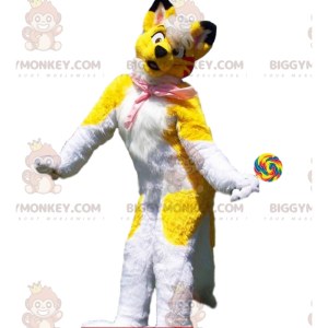 Costume da cane giallo e bianco, costume da husky colorato -