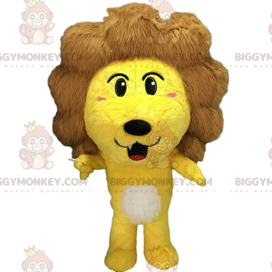 Déguisement de lion jaune avec une grosse crinière marron -