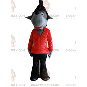 Fato de lobo cinzento em vermelho e preto, fantasia de lobo –