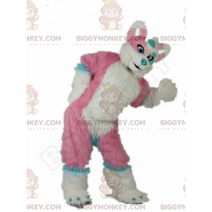 Pink, blue and white dog costume, giant and all hairy -