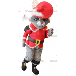 BIGGYMONKEY™ Mascot Costume Puss In Boots Gray With Red Suit -