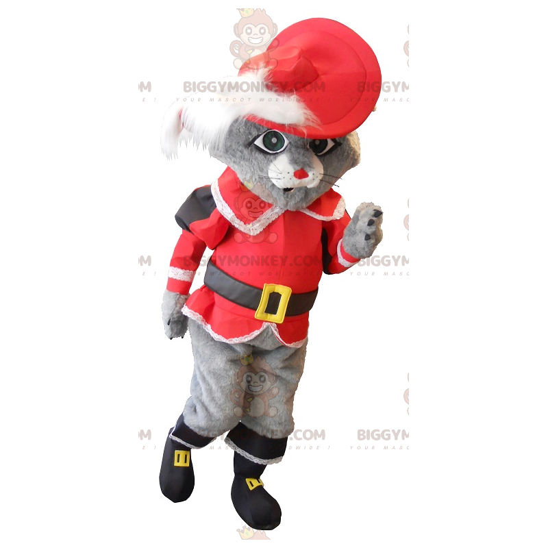 BIGGYMONKEY™ Kostým maskota Kocour v botách Šedá s červeným