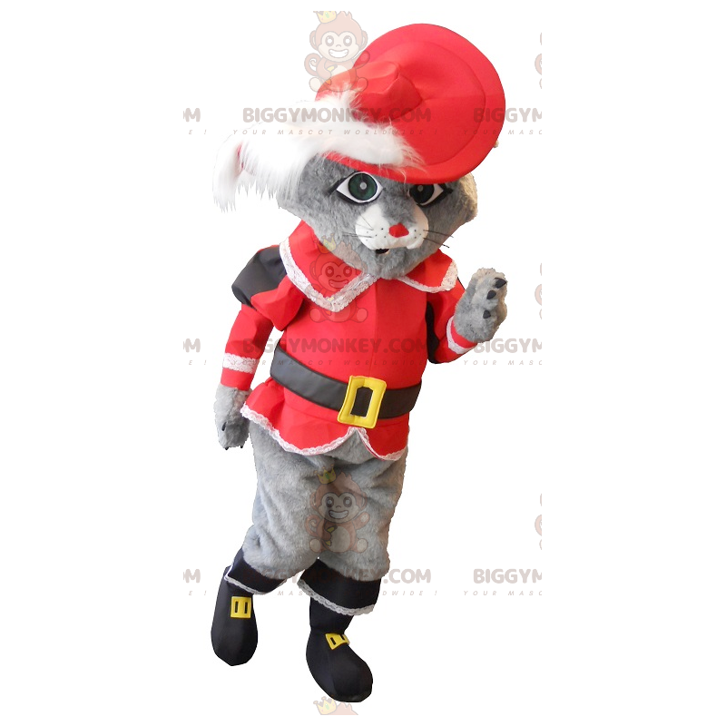 BIGGYMONKEY™ Mascot Costume Puss In Boots Gray With Red Suit –