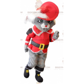 Kostium Maskotka BIGGYMONKEY™ Kot w Butach Szary Z Czerwonym
