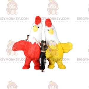 2 BIGGYMONKEY™s chicken mascots, two-tone inflatable roosters -