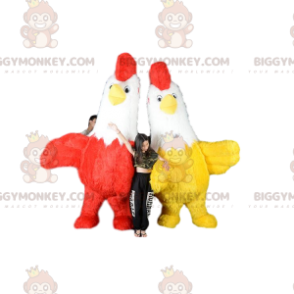 2 BIGGYMONKEY™s kyllingmaskoter, tofargede oppblåsbare haner - Høns-maskot - Haner - Høner - BiggyMonkey.com