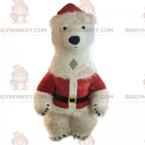 BIGGYMONKEY™ oppustelig hvid bamsemaskotkostume i julemandstøj