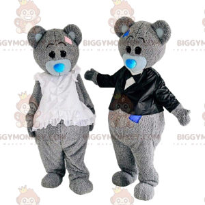 2 fantasias de urso cinza de pelúcia, 2 mascotes de pelúcia