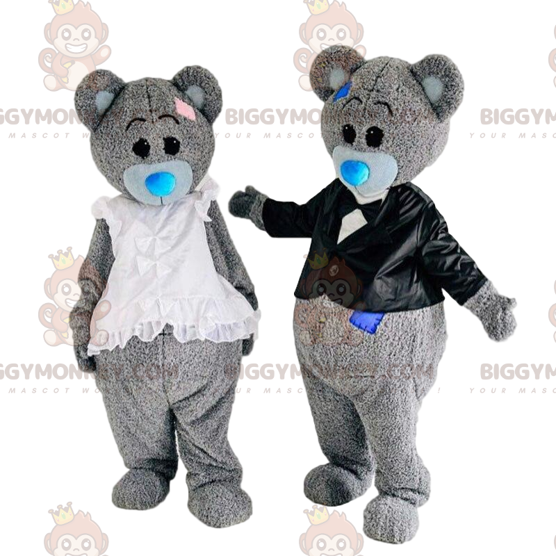 2 pehmoista harmaakarhuasua, 2 nalle BIGGYMONKEY™-maskottia - Karhun maskotti - BIGGYMONKEY_010444 - BiggyMonkey.com