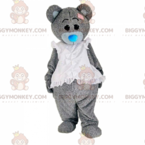 Teddy bear costume dressed in a white dress, elegant bear –