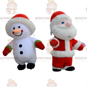 2 aufblasbare Kostüme, ein Schneemann und ein Weihnachtsmann -