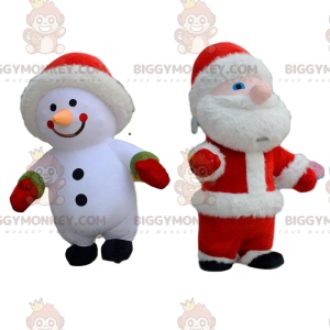 2 inflatable costumes, a snowman and a Santa Claus -