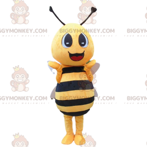 Κίτρινο και μαύρο κοστούμι μέλισσας, γίγαντας και χαμογελαστός