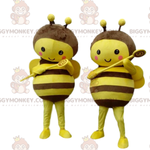 2 żółte i brązowe maskotki pszczół BIGGYMONKEY™, bardzo