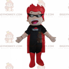 Traje de mascote BIGGYMONKEY™ de super-herói em traje preto e