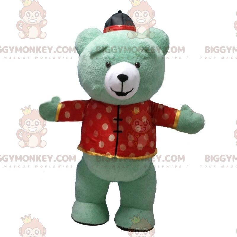 Costume de mascotte BIGGYMONKEY™ de nounours vert gonflable Costume de mascotte BIGGYMONKEY™ de nounours vert gonflable