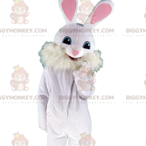 Costume da coniglio bianco e rosa con grandi orecchie -