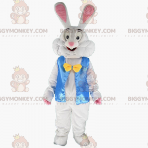 Déguisement de lapin blanc avec une veste bleue -
