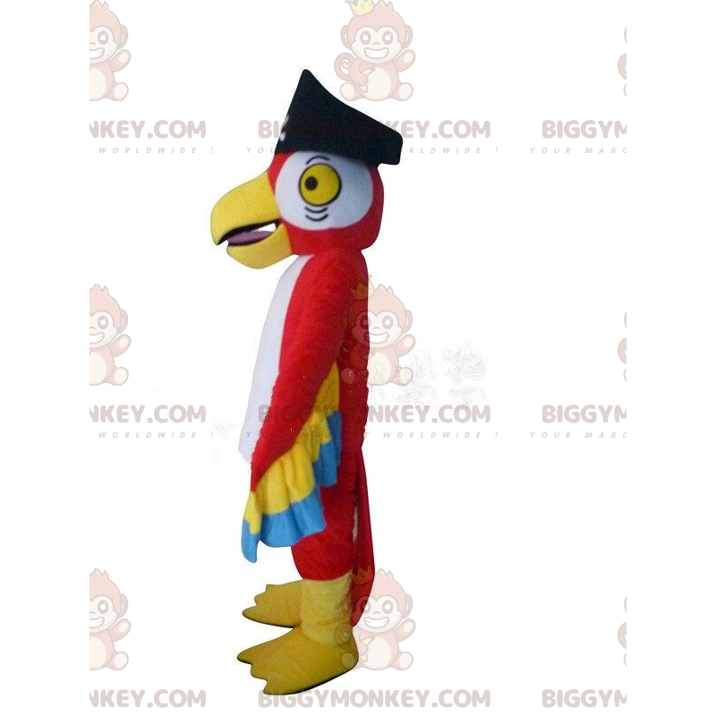 Röd papegojdräkt, med pirathatt - BiggyMonkey maskot Röd papegojdräkt, med pirathatt - BiggyMonkey maskot