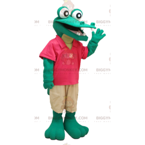 Disfraz de mascota BIGGYMONKEY™ de cocodrilo verde con traje