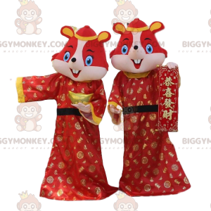 2 Kostüme von roten Hamstern, Mäuse in asiatischen Outfits -