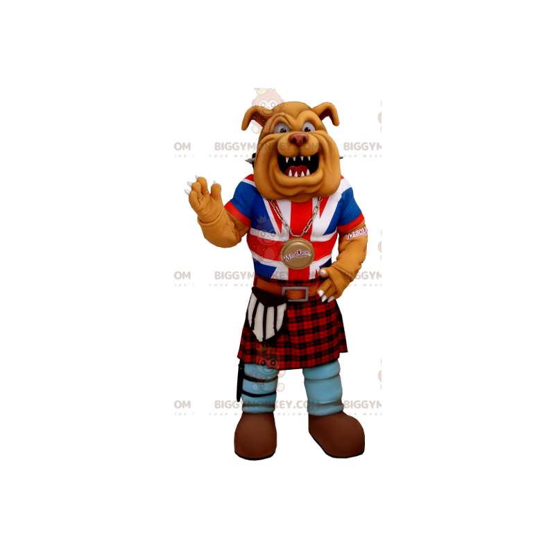 Bulldog BIGGYMONKEY™ mascottekostuum gekleed in Angelsaksische Bulldog BIGGYMONKEY™ mascottekostuum gekleed in Angelsaksische
