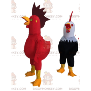 2 Verkleidungen von riesigen und bunten Hähnen, Bauernkostüm - Hühner Maskottchen - Hähne - Hühner - BiggyMonkey.com