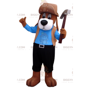 Kostým maskota BIGGYMONKEY™ hnědého psa v modré a černé barvě –