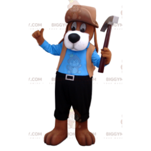 BIGGYMONKEY™ mascottekostuum van bruine hond in blauw en zwarte