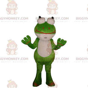 Costume de grenouille verte et blanche avec des yeux globuleux