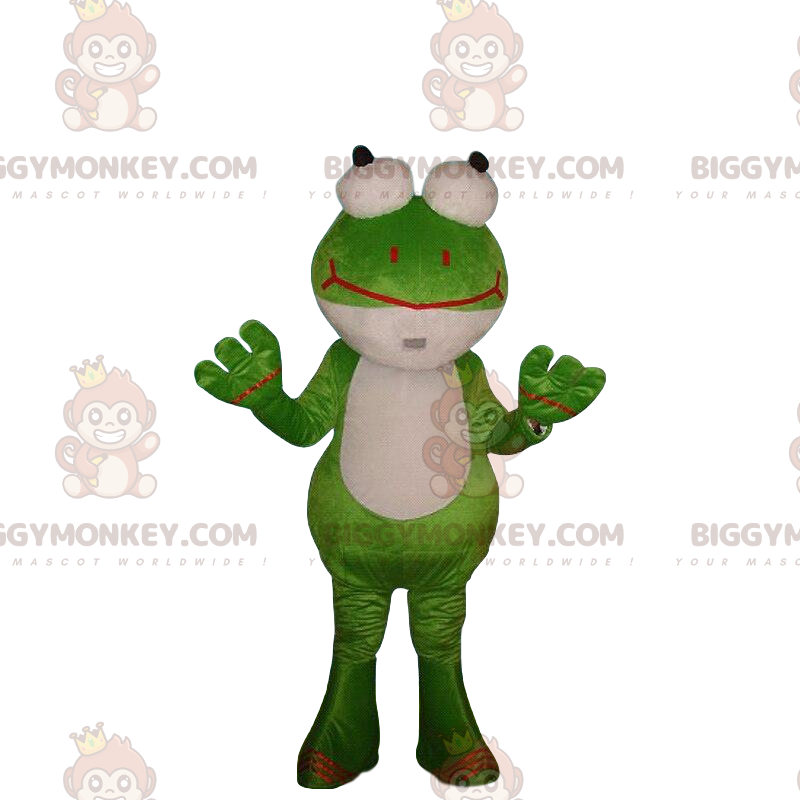 Grön och vit groda kostym med googly ögon - BiggyMonkey maskot Grön och vit groda kostym med googly ögon - BiggyMonkey maskot