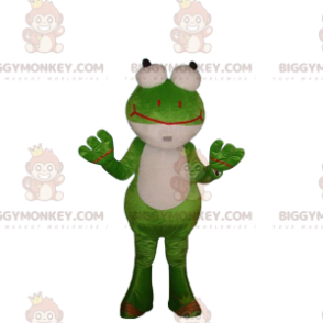 Costume de grenouille verte et blanche avec des yeux globuleux