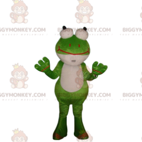 Fato de sapo verde e branco com olhos arregalados –