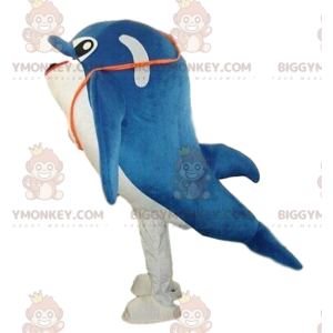 Blå och vit delfindräkt, delfindräkt - BiggyMonkey maskot