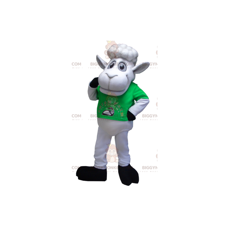 White Sheep BIGGYMONKEY™ Mascot Costume with Green T-Shirt -