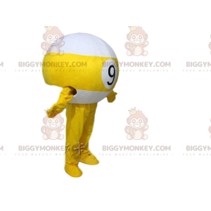 Costume de mascotte BIGGYMONKEY™ de boule de billard jaune et
