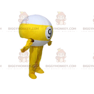 Traje de mascote de bola de bilhar amarelo e branco