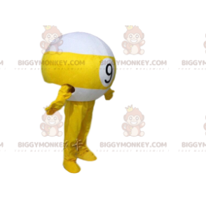 BIGGYMONKEY™ Gul och vit biljardbollsmaskotdräkt, kostym 9 - Maskot av objekt - BIGGYMONKEY_010570 - BiggyMonkey.com