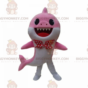 Déguisement de requin rose et blanc avec un nœud papillon -