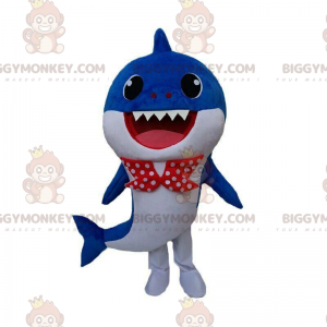 Blue and white shark costume with a bow tie - Biggymonkey.com