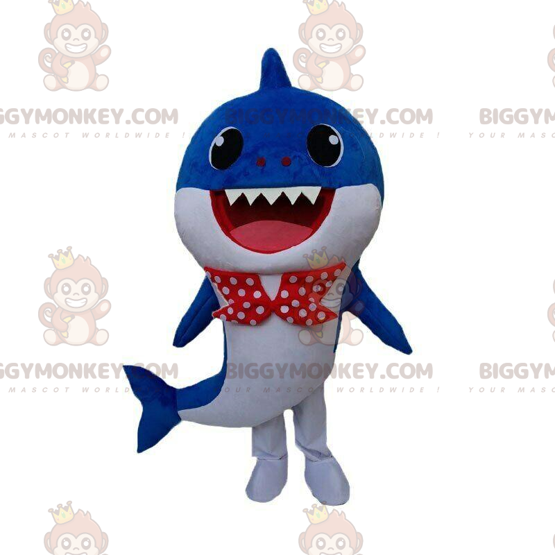 Blue and white shark costume with a bow tie - Biggymonkey.com