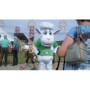 Disfraz de mascota White Sheep BIGGYMONKEY™ con camiseta verde