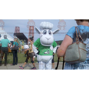 White Sheep BIGGYMONKEY™ Mascot Costume with Green T-Shirt -