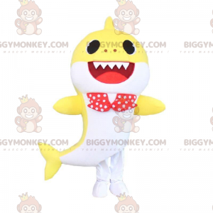 Yellow and white shark costume with a bow tie - Biggymonkey.com