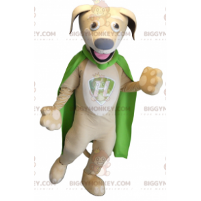 BIGGYMONKEY™ Maskottchen-Kostüm Beige-weißer Hund mit grünem