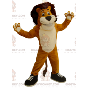 Costume mascotte BIGGYMONKEY™ leone arancione bianco e nero -